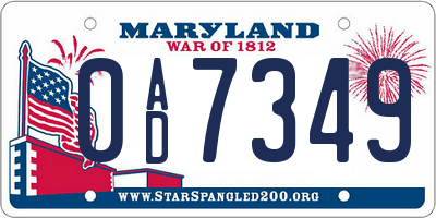 MD license plate 0AD7349