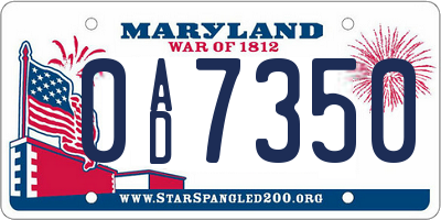 MD license plate 0AD7350