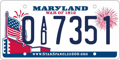 MD license plate 0AD7351