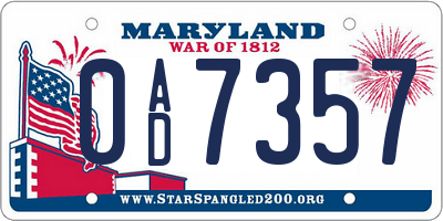 MD license plate 0AD7357