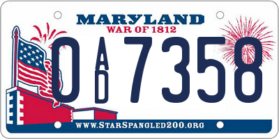 MD license plate 0AD7358