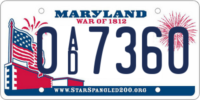 MD license plate 0AD7360