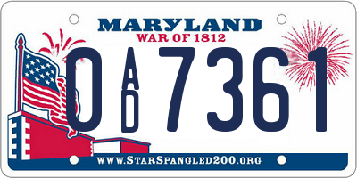 MD license plate 0AD7361