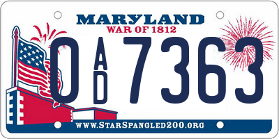 MD license plate 0AD7363