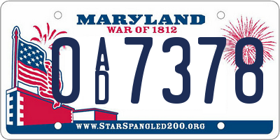 MD license plate 0AD7378