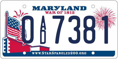 MD license plate 0AD7381