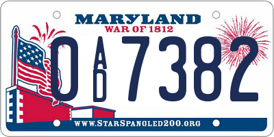 MD license plate 0AD7382