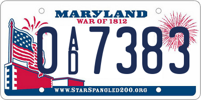 MD license plate 0AD7383