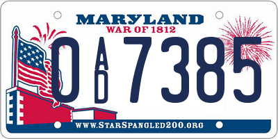 MD license plate 0AD7385