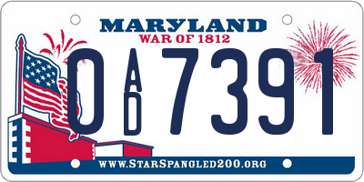 MD license plate 0AD7391