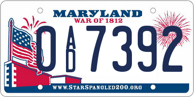 MD license plate 0AD7392
