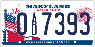 MD license plate 0AD7393