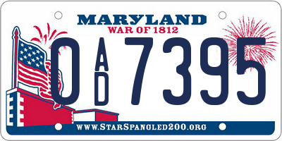 MD license plate 0AD7395