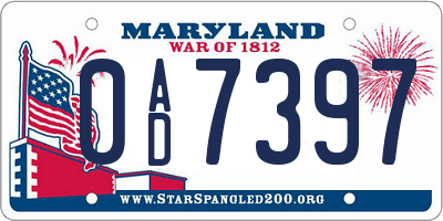 MD license plate 0AD7397