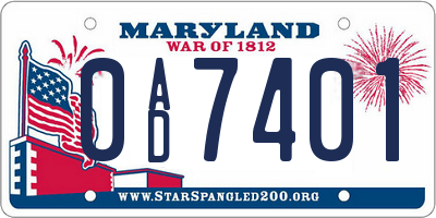 MD license plate 0AD7401