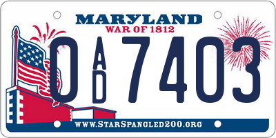 MD license plate 0AD7403