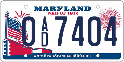 MD license plate 0AD7404
