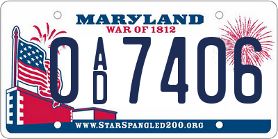 MD license plate 0AD7406