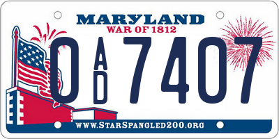 MD license plate 0AD7407