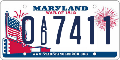 MD license plate 0AD7411