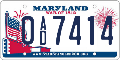 MD license plate 0AD7414
