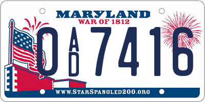 MD license plate 0AD7416
