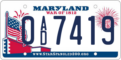 MD license plate 0AD7419