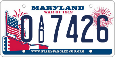MD license plate 0AD7426