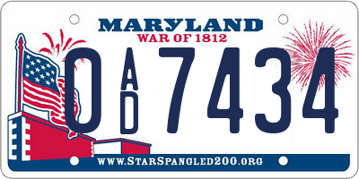 MD license plate 0AD7434