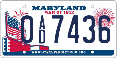 MD license plate 0AD7436