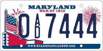 MD license plate 0AD7444