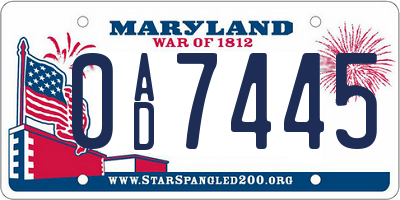 MD license plate 0AD7445