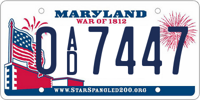 MD license plate 0AD7447