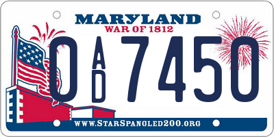 MD license plate 0AD7450