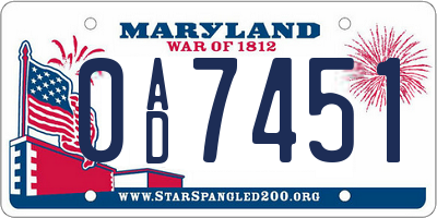 MD license plate 0AD7451