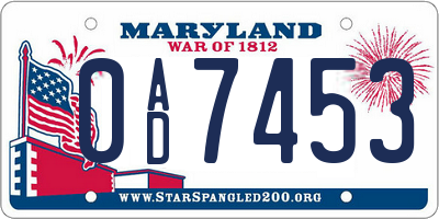 MD license plate 0AD7453