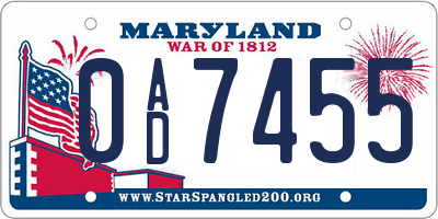 MD license plate 0AD7455
