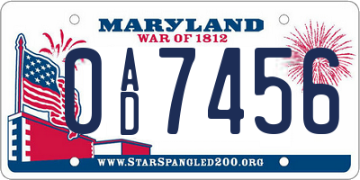 MD license plate 0AD7456