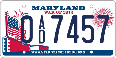MD license plate 0AD7457