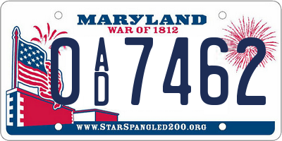 MD license plate 0AD7462