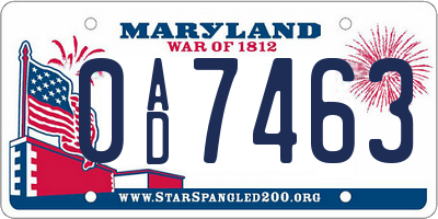 MD license plate 0AD7463
