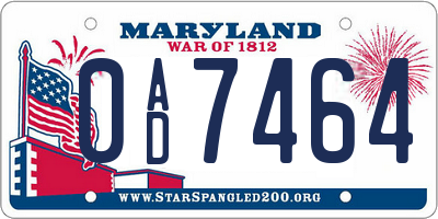 MD license plate 0AD7464