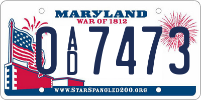 MD license plate 0AD7473
