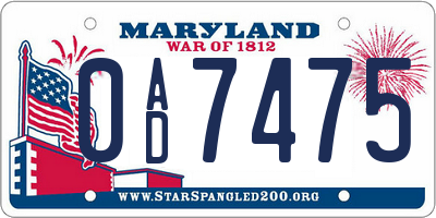 MD license plate 0AD7475
