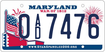 MD license plate 0AD7476