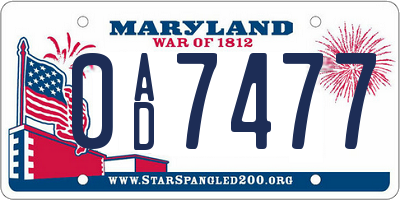 MD license plate 0AD7477