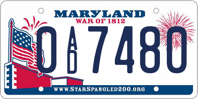 MD license plate 0AD7480