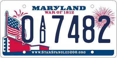 MD license plate 0AD7482