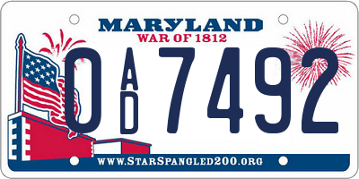MD license plate 0AD7492
