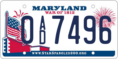 MD license plate 0AD7496